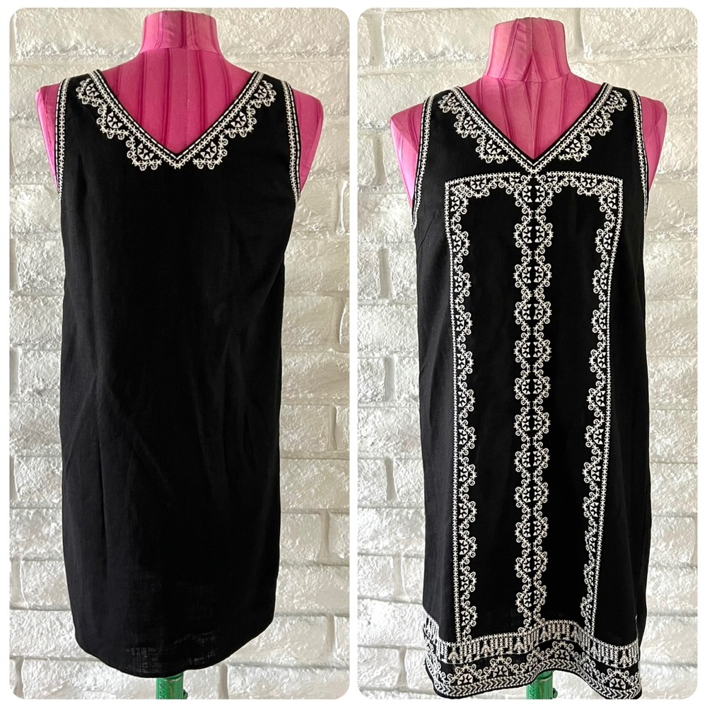 THML Black Embroidered V Neck Boho Chic Dress